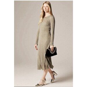 J.Crew Rib-knit flare midi dress Lurex® metallic threads Small Birch Sand NWT